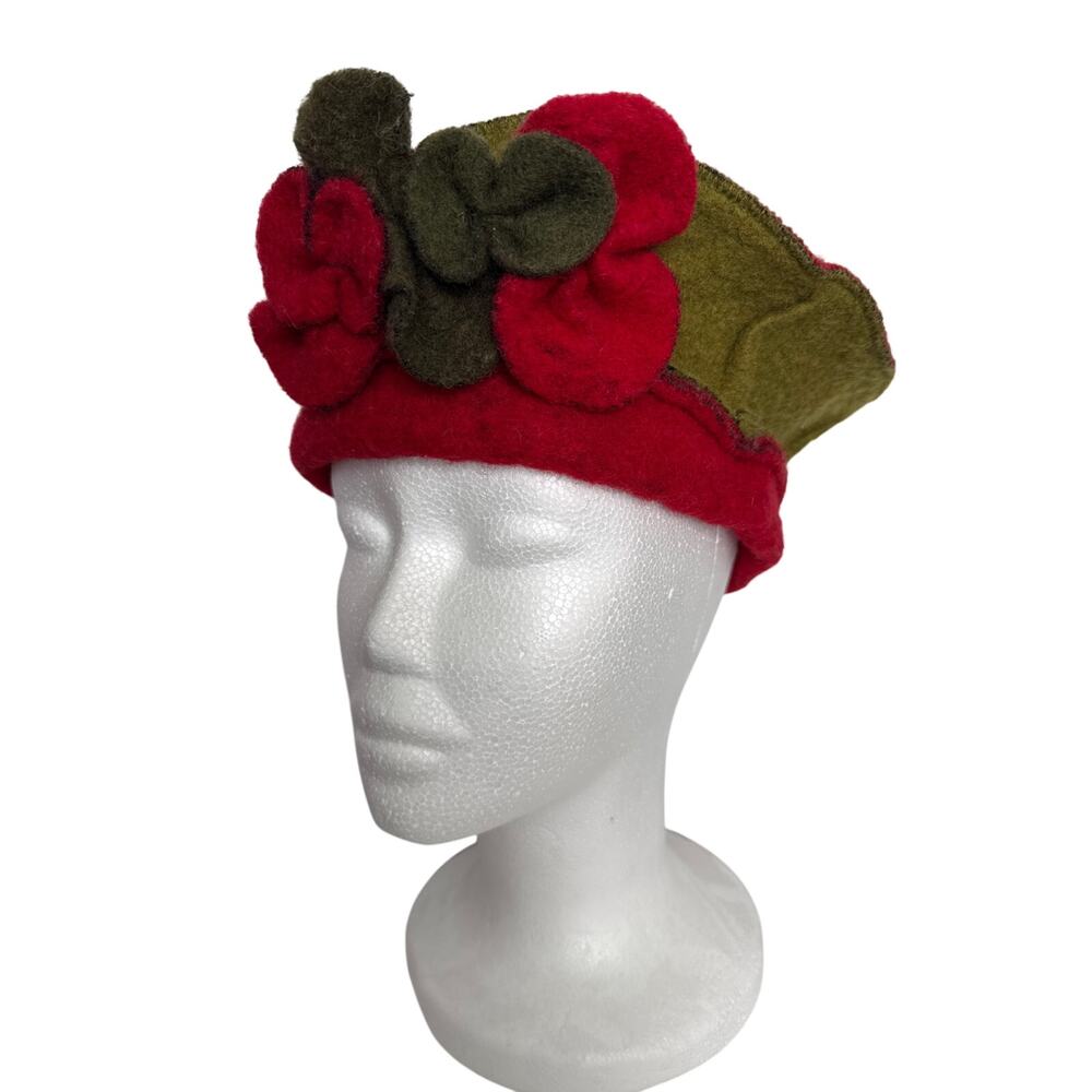 Vintage 1990s Italian Felt Rose Statement Hat Platania Wool Blend